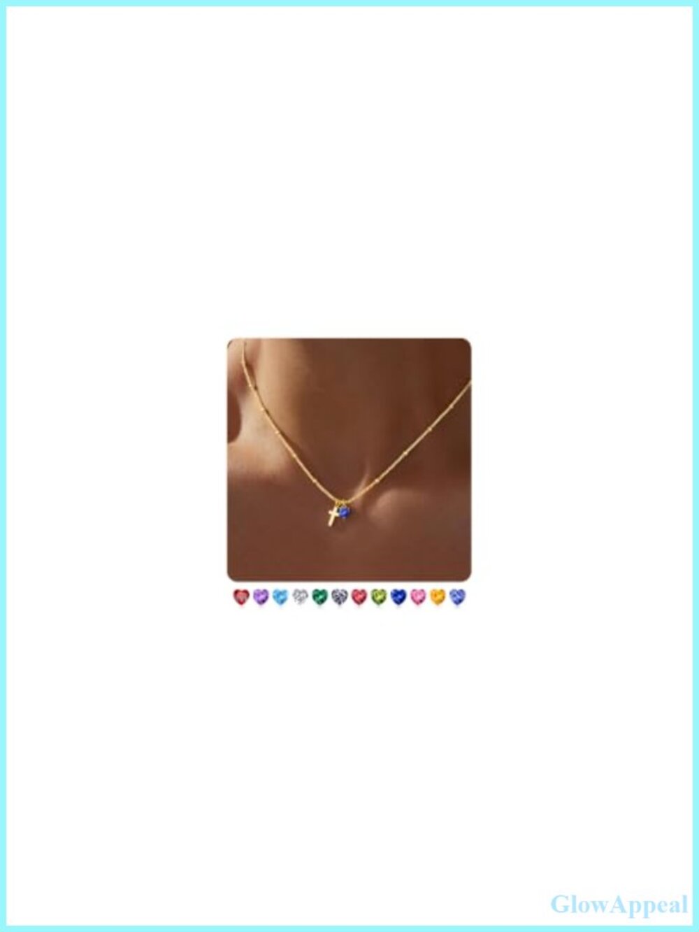 14K Gold Plated Cross Heart Birthstone Pendant Necklace Adjustable